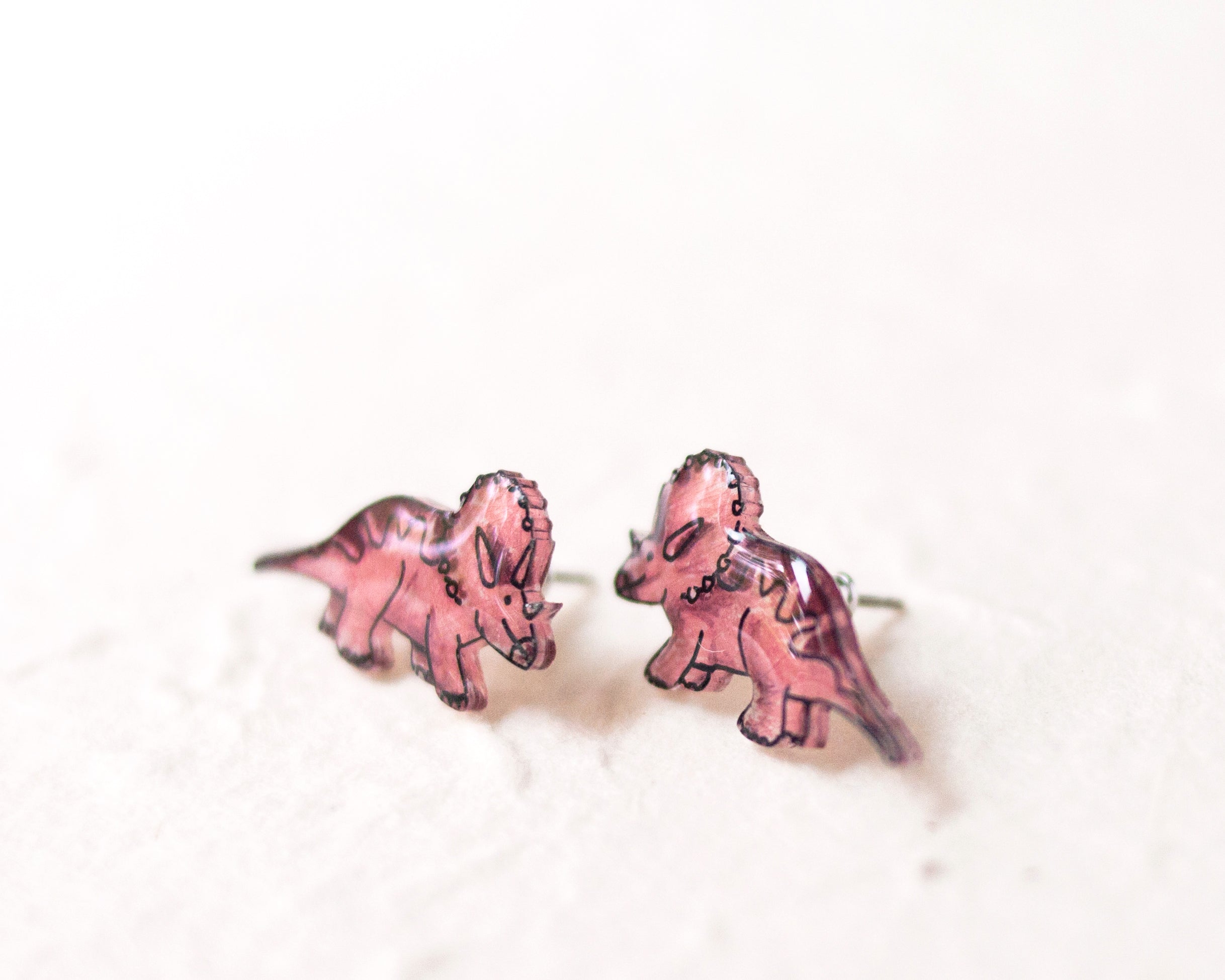 Pink Triceratops Dinosaur Stud Earrings
