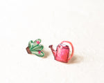 Load image into Gallery viewer, Houseplant + Watering Can Garden Stud Earrings

