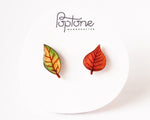 Load image into Gallery viewer, Red and Green Autumn Leaf Mismatched Stud Earrings
