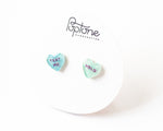 Load image into Gallery viewer, YOLO + Text Me Candy Heart Valentine Stud Earrings
