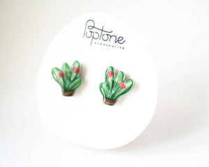 Tiny Plant Earrings, potted succulent stud earrings