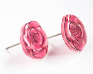 Pink Rose Flower Stud Earrings