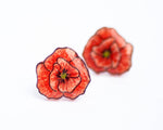 Load image into Gallery viewer, Red Poppy Flower Stud Earrings
