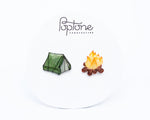 Load image into Gallery viewer, Tent and Campfire Camping Stud Earring Set
