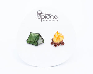 Tent and Campfire Camping Stud Earring Set