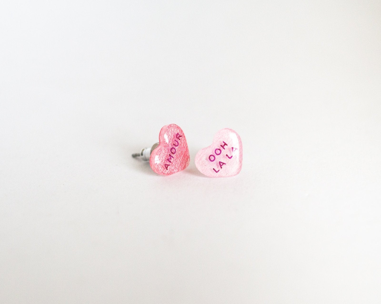 French Candy Valentine Heart Stud Earrings - ooh la la + amour