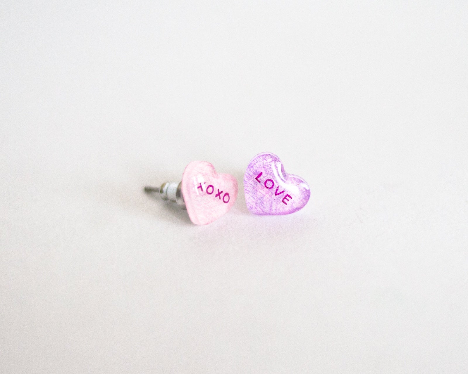 Valentine Candy Heart Stud Earrings, love + oxox
