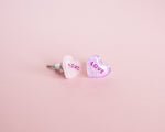 Load image into Gallery viewer, Valentine Candy Heart Stud Earrings, love + oxox
