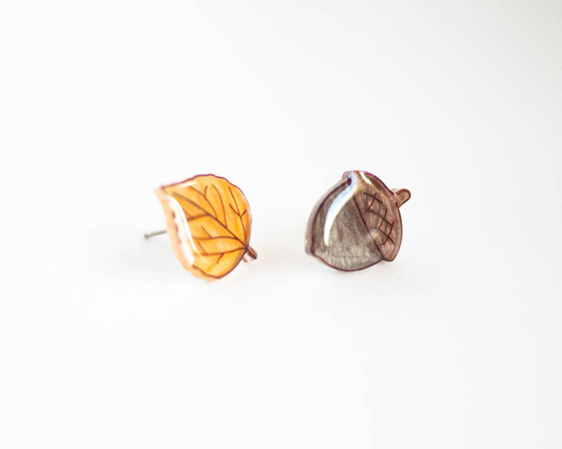 Aspen Leaf and Acorn Stud Earrings
