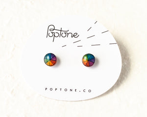 Rainbow Color Wheel Stud Earrings