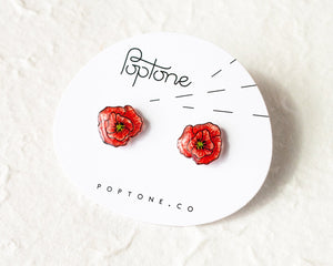 Red Poppy Flower Stud Earrings