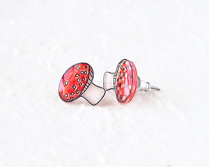 Red Amanita Muscaria Mushroom Stud Earrings