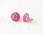 Load image into Gallery viewer, Pink Rose Flower Stud Earrings
