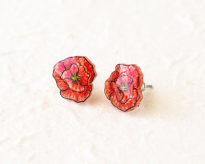 Red Poppy Flower Stud Earrings