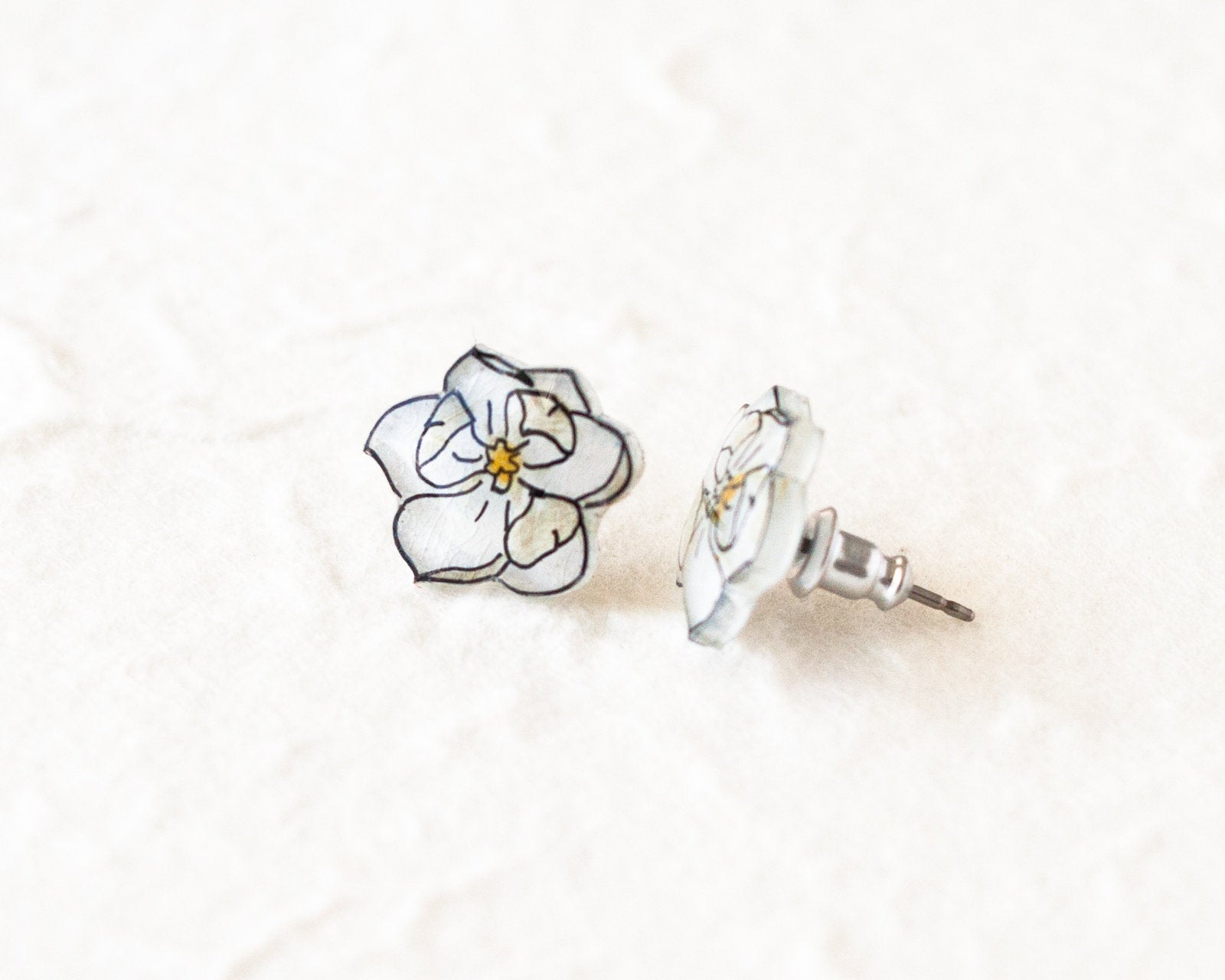 White Magnolia Flower Stud Earrings