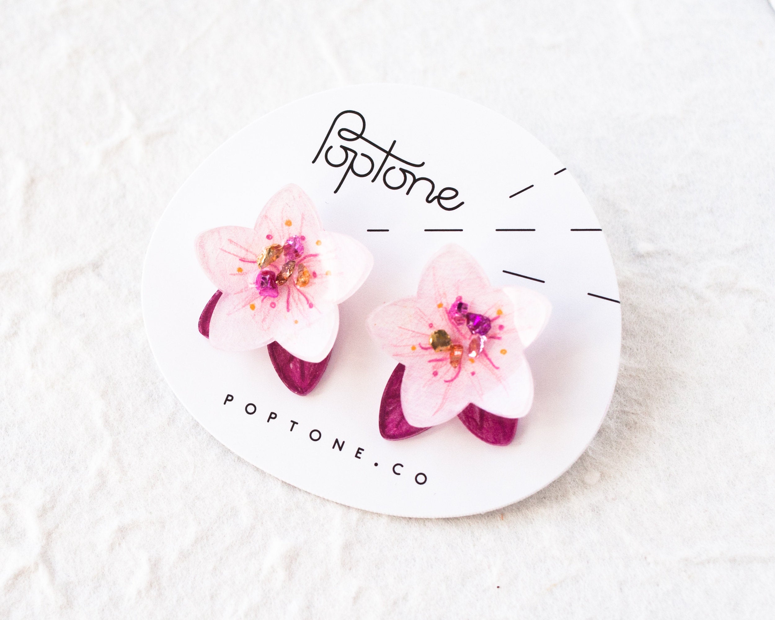 Japanese Cherry Blossom Earrings with Leaf Ear Jackets