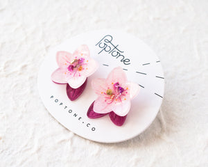 Japanese Cherry Blossom Earrings with Leaf Ear Jackets
