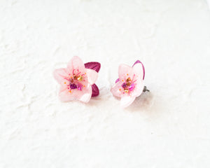 Japanese Cherry Blossom Earrings with Leaf Ear Jackets