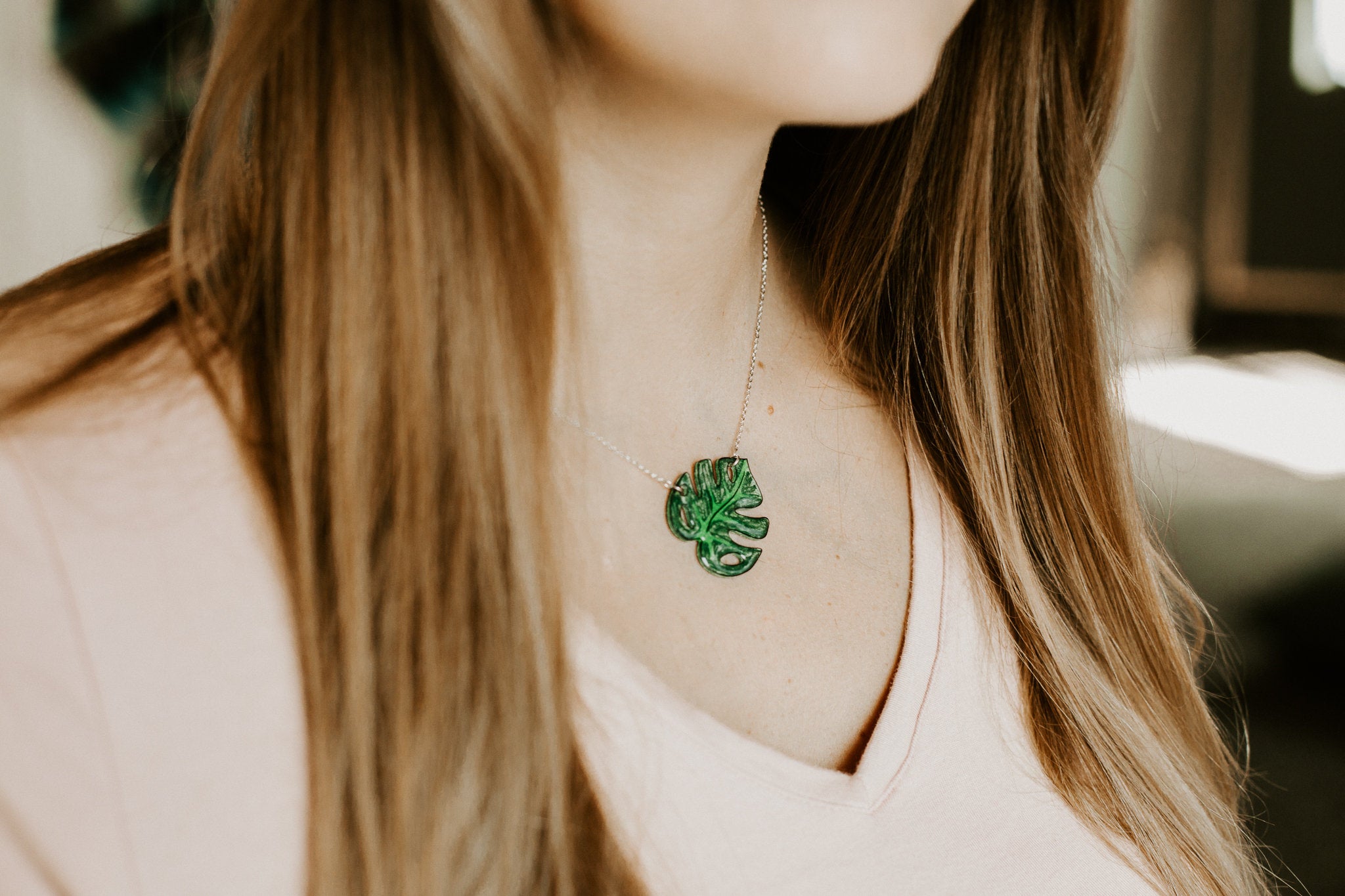 Monstera Deliciosa Leaf Pendant Necklace