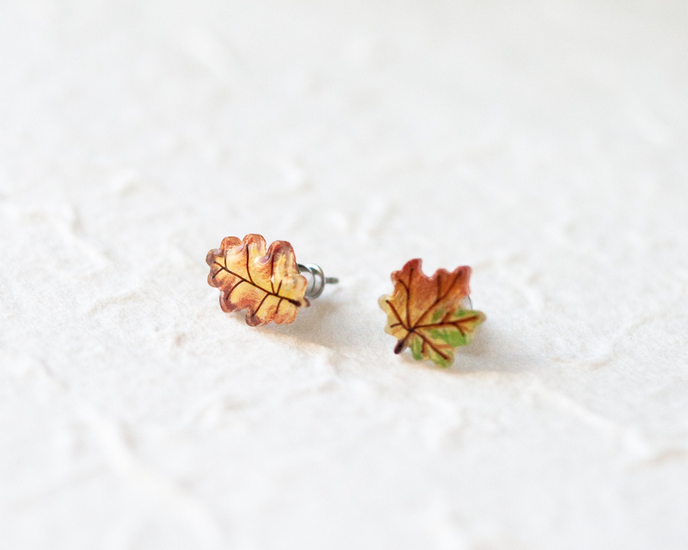 Tiny Maple and Oak Leaf Studs