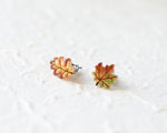 Load image into Gallery viewer, Tiny Maple and Oak Leaf Studs
