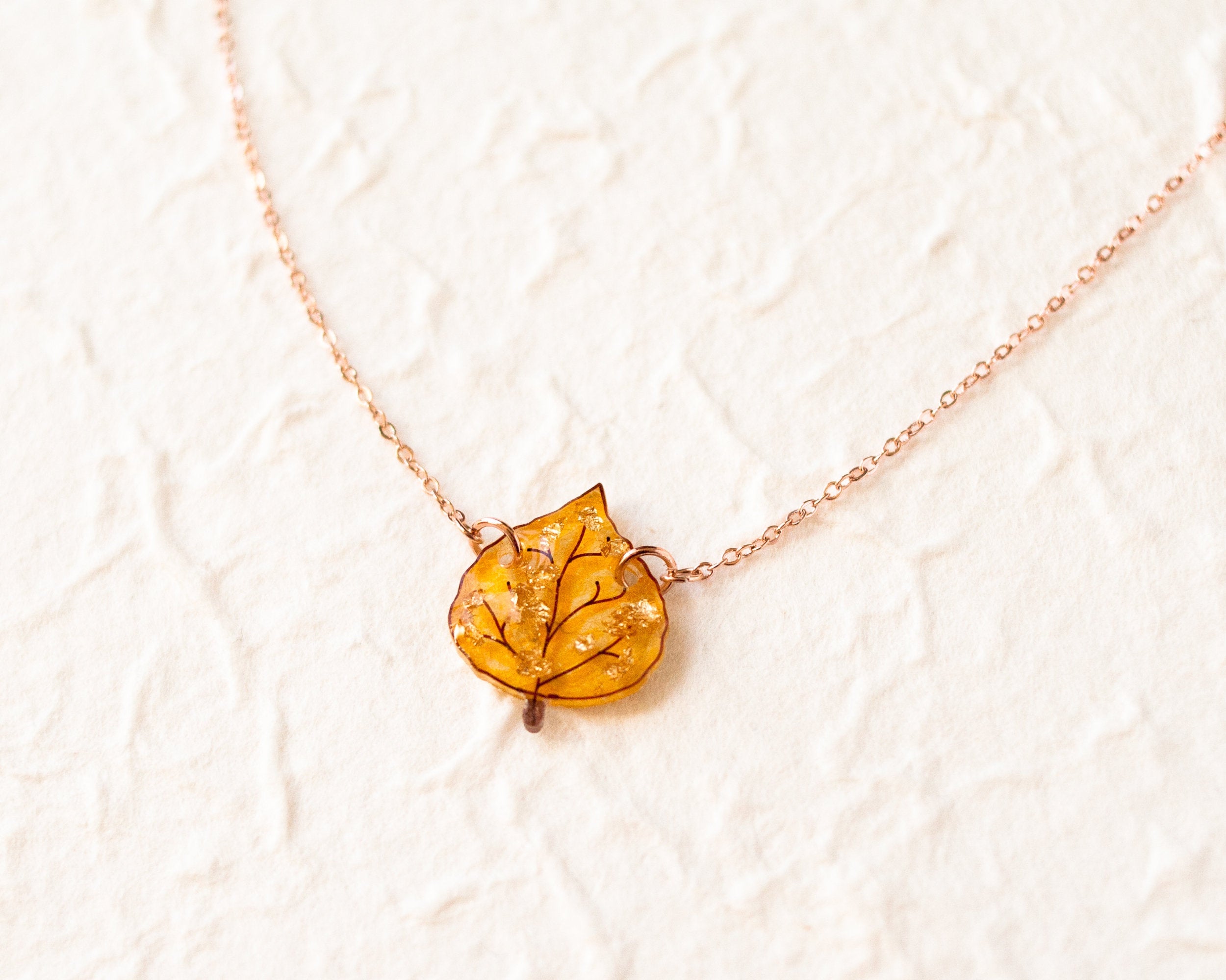 Autumn Yellow Aspen Leaf Pendant Necklace