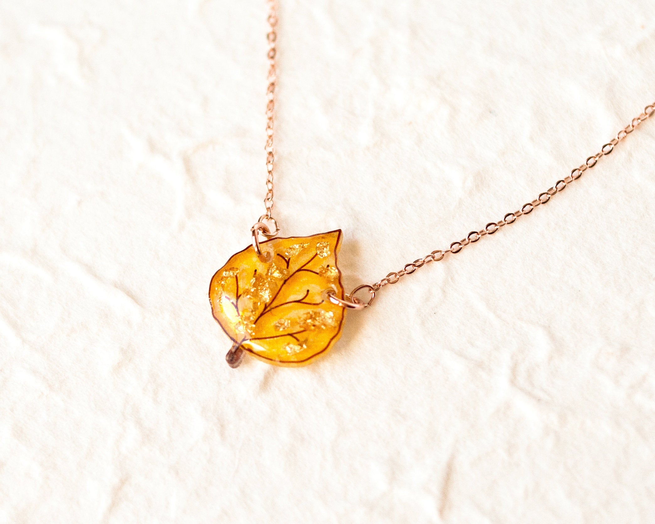 Autumn Yellow Aspen Leaf Pendant Necklace