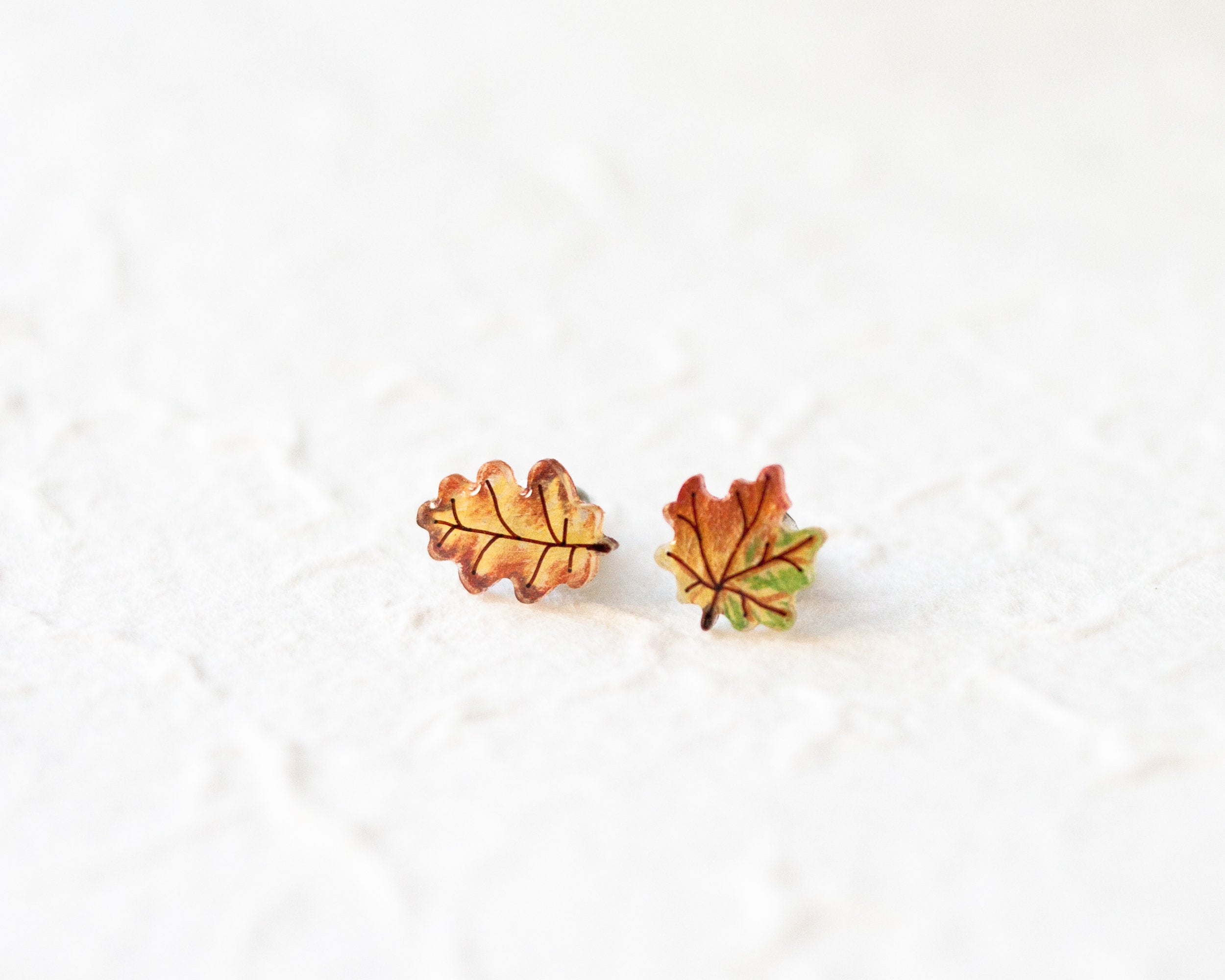 Tiny Maple and Oak Leaf Studs