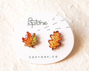 Maple and Oak Leaf Autumn Stud Earrings