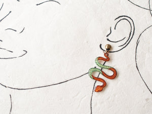 Boho Snake Serpent Earrings/detailed snake Statement earrings bronze and green