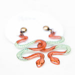 Load image into Gallery viewer, Boho Snake Serpent Earrings/detailed snake Statement earrings bronze and green

