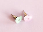 Load image into Gallery viewer, He/Him Pronoun Conversation Heart Earrings
