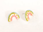 Load image into Gallery viewer, Simple Pastel Rainbow Arch Stud Earrings with metallic silver dots
